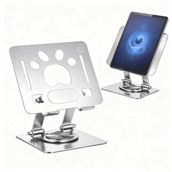 Desk Tablet Stand with 360°Rotation, Universal Iron Metal Tablet Stand Holder Adjustable Foldable Stable with Non-Slip Pads Heat Dissipation Frame, Compatible with Tablet/Pad/Phone and More
