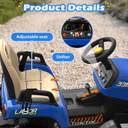TOKTOO 24V Powered Ride on Tractor Max 4.3Mph w/ EVA Tires, Tippable Trailer, Remote Control, Tractor Ride on Toy for Kids- Blue