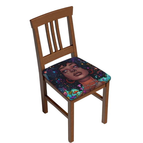 Logiee Cosmic Garden Woman Portrait Print Square Chair Seat Covers, Stretch Chair Seat Covers,Seat Chair Slipcover, Non-Slip Chair Slipcover,Furniture Protector for Indoor and Outdoor-Two Pieces
