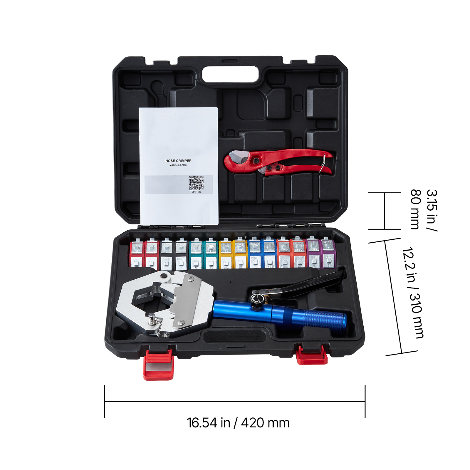 KFFKFF Hydraulic Hose Crimper Kit, Manual A/C Hose Crimping Tool with 7 Interchangeable Dies, Designed for Automotive and Air Conditioning Repairs - Includes Portable Carrying Case