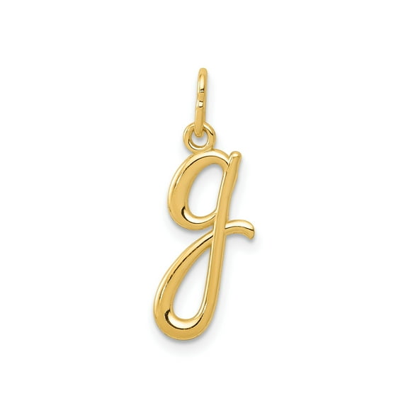10k Yellow Gold Script Letter G Pendant Charm for Women or Unisex Wear, Polished Cursive Initial Necklace, Dainty Alphabet Jewelry for Identity and Everyday Fashion