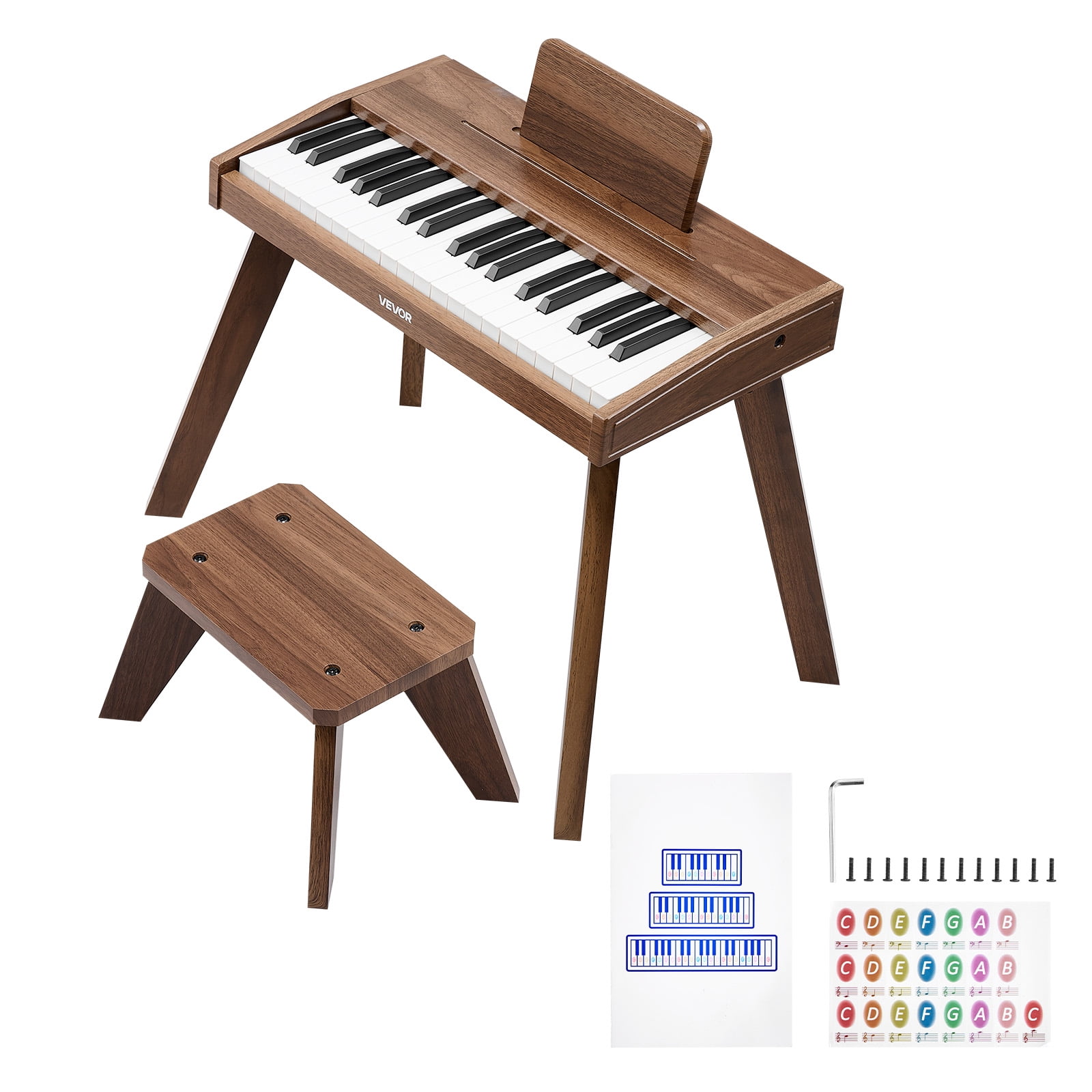 VEVOR Kids Piano Keyboard, 37 Key Wooden Digital Piano for Kids, Mini Music Educational Instrument Toy Set with Realistic Sound, Dual Power, Adjustable Volume for Toddlers, Boys Girls Learning,Walnut