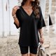 thumbnail image 1 of Blusa Mangas Cortas Conjunto de traje de 2 piezas con cuello en V Traje deportivo de mezcla de algodón informal para mujer Ygjytge Negro T XL para Mujer, 1 of 6