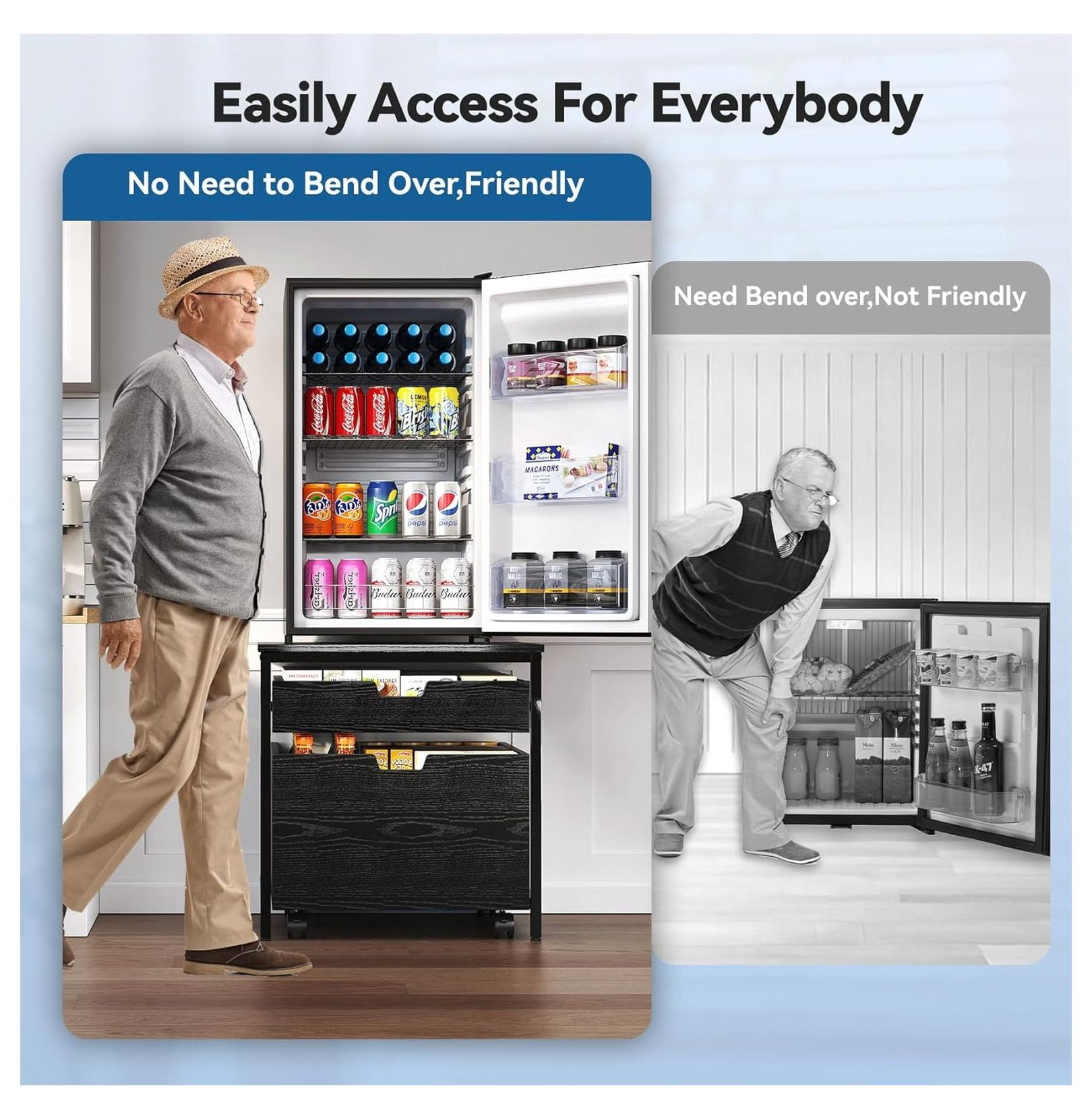 Mini Fridge Stand with Storage Drawer, 21.5" L x 21.5" W Refrigerator Stand with Lockable Wheel, Beverage Compact Refrigerator Stand Storage Cabinet,300 lb Load Capacity, Fridge Table