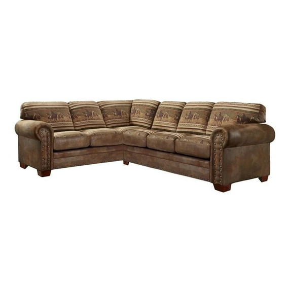 Pemberly Row Traditional 2-piece Microfiber Sectional in Brown