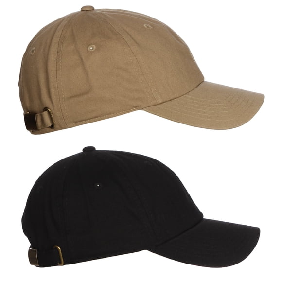 Diversity & Inclusion D&I Plain Dad Hat 100% Cotton Unstructured Hat Unisex Strap Cap - 2Pk - Black Khaki
