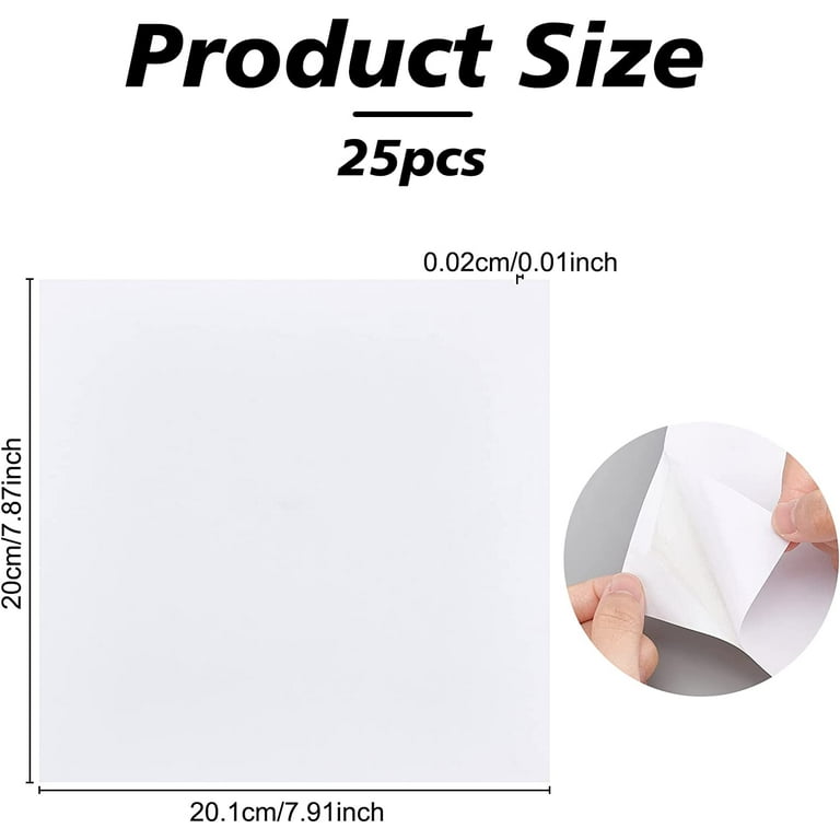 25Pcs White Double Sided Adhesive Sheets 7.9x7.9Inch Double Side Tap Sheet  0.2mm for Craft Photo Albums Handbook Making 