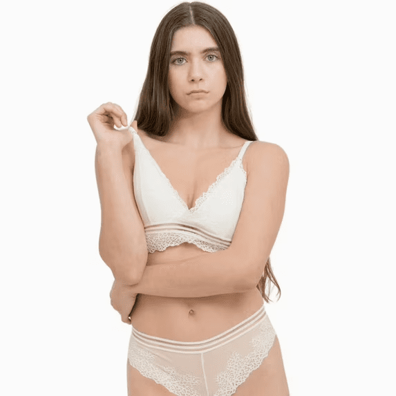 Coobie Lace Contour Plunge Bra and Panty Set 5115,White,Medium Size