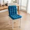 thumbnail image 6 of Solid Color Elastic Seat Cushion 16x31in Soft Chenille Backrest Support Tied Straps Kitchen Dining Chair Pad Washable, 6 of 7