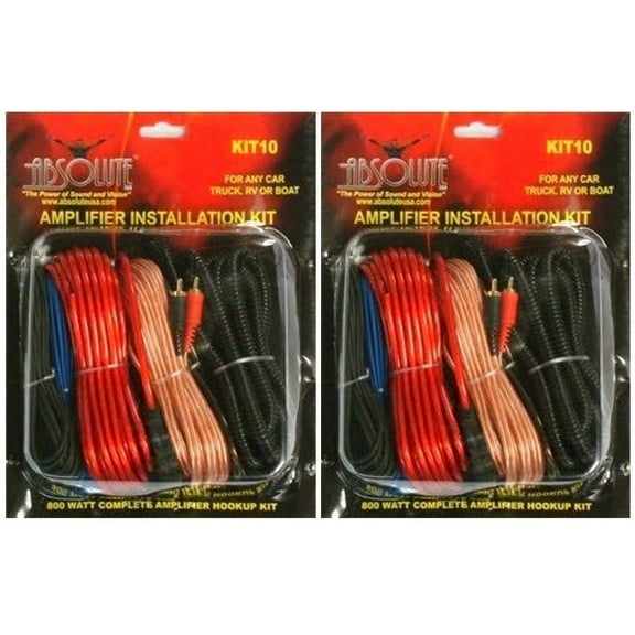 2 Absolute  KIT10 10 Gauge 800 Watt Complete Amplifier Hookup Installation Kit for any Car Truck RV ATV Boat