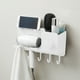 thumbnail image 5 of Secador de pelo de baño de montaje en pared sin taladro con gancho y soporte para teléfono,organizador de plástico blanco que ahorra espacio,capacidad de carga de 5 kg (1 pieza) Rkxzt, 5 of 8