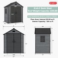 thumbnail image 6 of ZYJOYY Resin Outdoor Storage Shed 6' x 4.4', Plastic Storage Shed with Floor & Window for Backyard, Garden Tools, Lawn Mower & Outdoor Storage,Dark Grey, 6 of 9