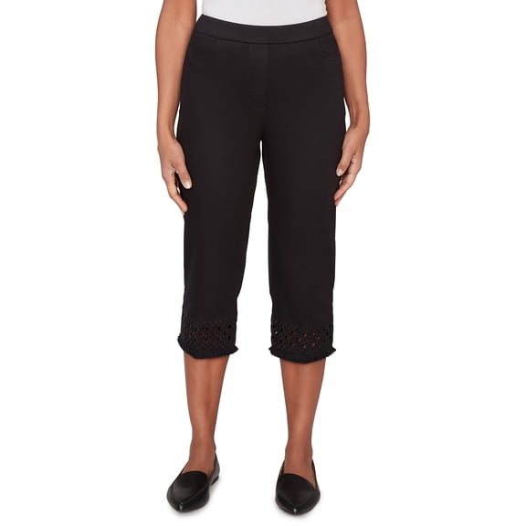 Alfred Dunner Womens Petite Geometric Cut Out Flat Front Capri