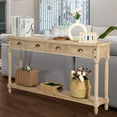 thumbnail image 3 of Wnutrees Farmhouse Console Table with 4 Drawers, 60" Long Narrow Boho Sofa Foyer Table with Large Storage Space, Solid Wood Frame and Legs for Entryway, Hallway, Living Room, Natural, 3 of 6