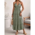 thumbnail image 6 of Womens Solid Color Halter Vacation Loose Maxi Dress Fashion Backless Smocked Gown Summer Chic Green M, 6 of 10