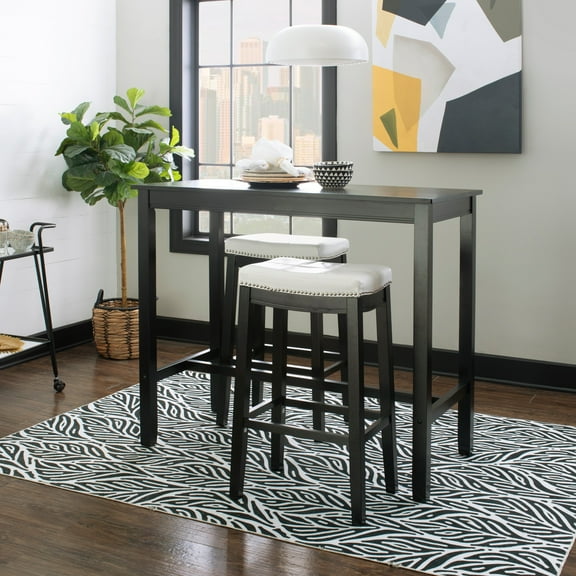 Linon Claridge Black and White Faux Leather 3-Piece Bar Height Tavern Set with Chairs