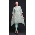 thumbnail image 2 of Bimba Green Rose & Ranunculus Floral Women Kurtas Ethnic Printed Asymmetric Summer Wear Tops For Women X-Large, 2 of 6