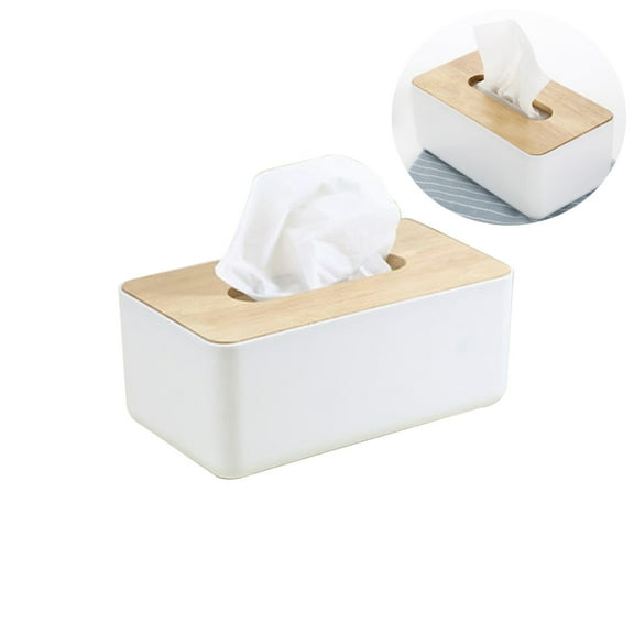 RUNROTOO Rectangle Tissue Box Cover 1Pack Wooden for Clutter
