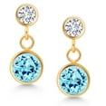thumbnail image 2 of Gem Stone King 14k Yellow Gold Blue Apatite and White Lab Grown Diamond Two Stone Dangle Earrings for Women (1.84 Cttw, Gemstone, Round 6MM, Round 3MM), 2 of 4