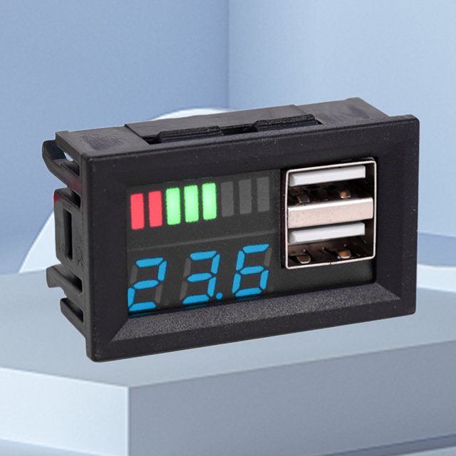 Voltímetro de coche de 12 V, 5 V, 2 A, probador de potencia para batería de plomo ácido de camión (azul)