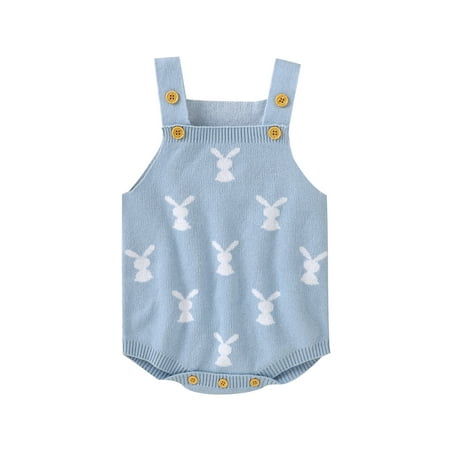 

Aunavey Baby Cotton Rompers Easter Bunny Knit Toddler Rabbit Jumpsuit Cute Sleeveless Sweater Outfit