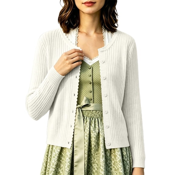 IWRICH Women's Lightweight Crochet Cardigan Ribbed Cropped Shrugs Long Sleeve Open Front Thin Sweater Tops Lightweight Fall Fashion Cardigan Blouses XL