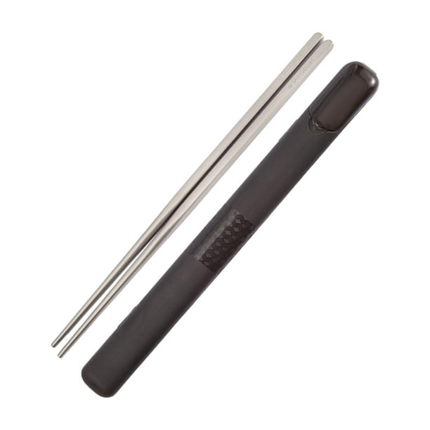 Palillos de titanio Palillos para acampar Palillos con mango cuadrado sólido Palillos de metal ultraligeros con estuche de almacenamiento para viajes Negro