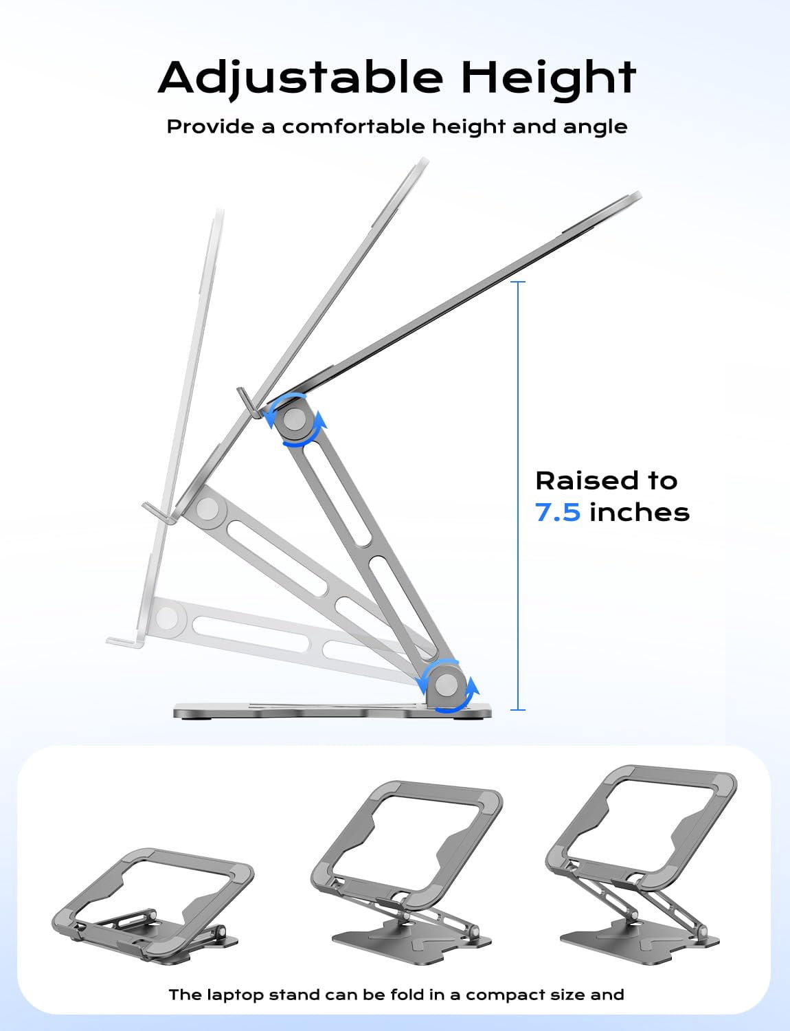 Foldable Laptop Stand For Desk  Adjustable Height Computer Portable Riser Macbook Air Pro All 10-16'' Notebooks Laptops Grey