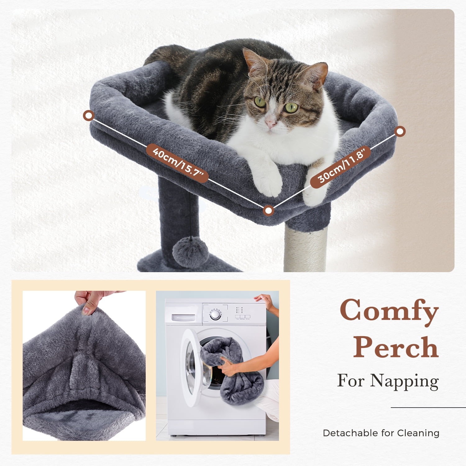 PEQULTI 61" Modern Cat Tree Large Cat Tower with Ladder and Dual Condos Indoor Dark Gray