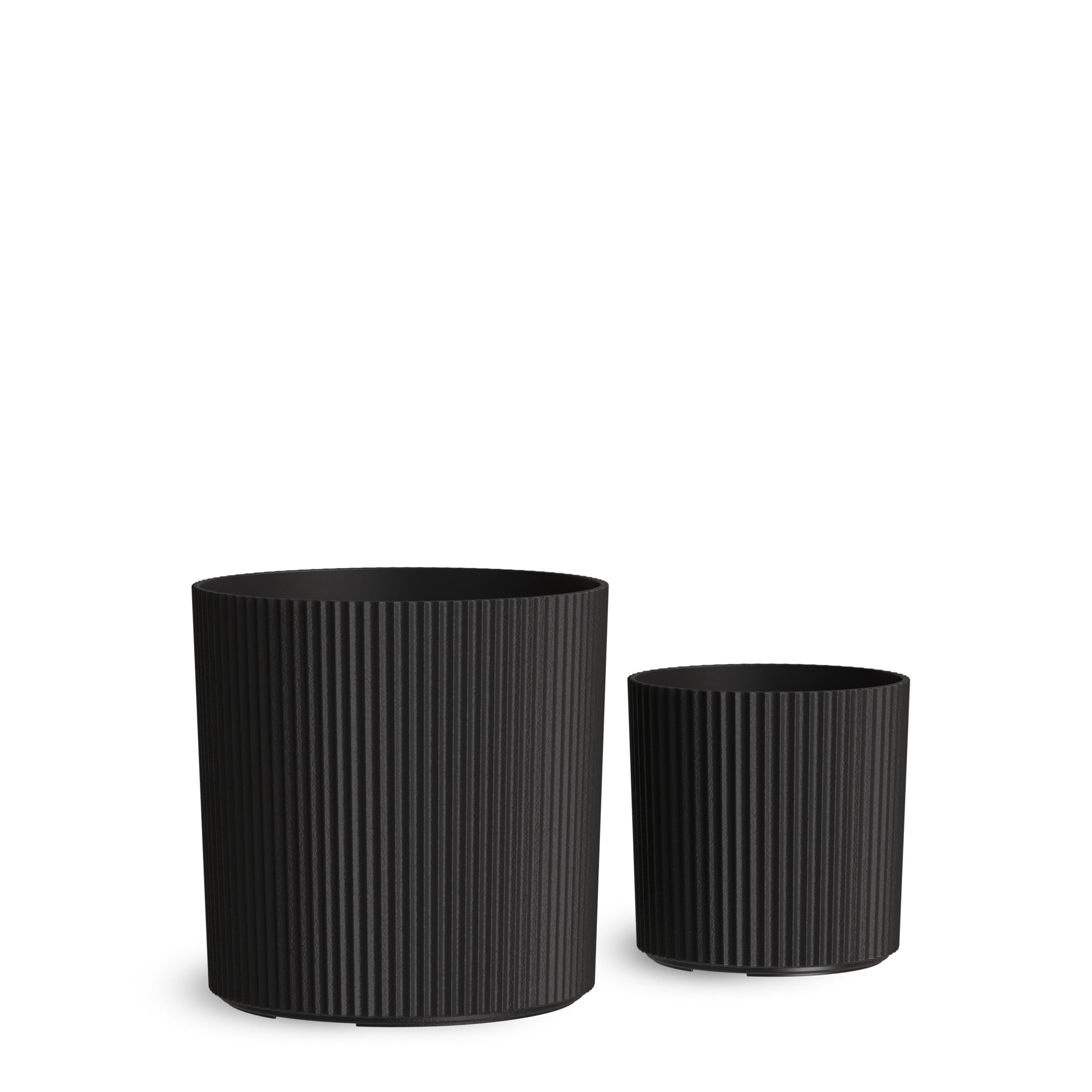 Serene 14in and 10in Round Black Plastic Plant Planters with Drainage Holes, 2-Pack