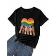 thumbnail image 7 of Women's T-Shirt Rainbow Striped Heart Scissorhands Short Sleeve Casual Tee Classic Crew Neck T Shirt for Women Black, S, 7 of 7