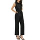 thumbnail image 4 of INSPIRAR CHIC Mono sin mangas con botón y cintura atada para mujer, XS, negro, 4 of 8