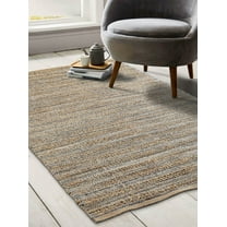 Ox Bay Ollie 4' x 6' Brown/Navy Blue Striped Braided Jute Indoor Area Rug