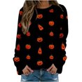 thumbnail image 1 of Chandail en Molleton Citrouille Chat pour Femmes Halloween Col Rond Pull Manches Longues Hauts Décontractés Amples, 1 of 5