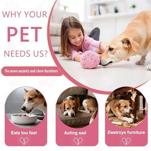 Snuffle Ball for Dogs, Slow Feeder Mental Enrichment Toy, Cute Interactive Puzzle Game for Anxiety Relief & Indoor Fun, Pet Search Game for Small Medium Dogs, Machine Washable Light Red,Medium