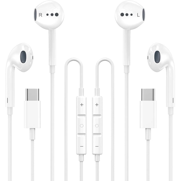 [MFi Certified] USB C Headphones for iPhone 17 16,2 Pack Type C Earbuds Wired with Microphone & Remote Control Noise Cancelling Earphones Compatible with iPhone 17/15/16 Pro Max,Most USB C Jack