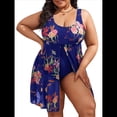 thumbnail image 3 of Traje de Baño Tankini de Verano 2025 para Mujer, Talla Grande, Cuello en U, Estampado, Control de Abdomen, Abertura Lateral Zafiro XL, 3 of 8