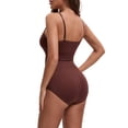 thumbnail image 3 of INSPIRE CHIC Womens'  V Neck Seamless Sleeveless Bodysuit Shapewear Tummy Control Briefs Body Shaper M Coffee, 3 of 5