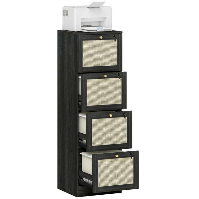 HOMCOM Classeur à 4 Tiroirs Armoire de Classement Verrouillable pour Formats A4 et Lettre Noir