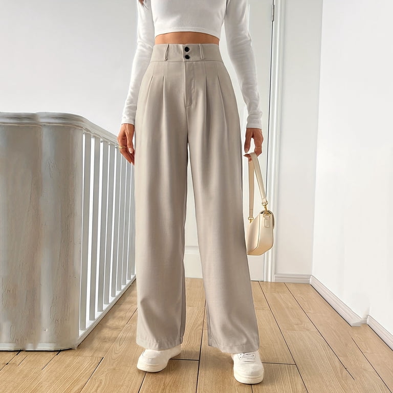 high waisted tan dress pants Guieoi for Women Business Solid Color Straight Leg Suit Work Pants Trousers Beige XL easter/mothersday