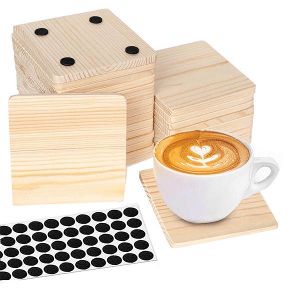 25 Pack Unfinished Wood Coasters, 4 Inch Blank Square