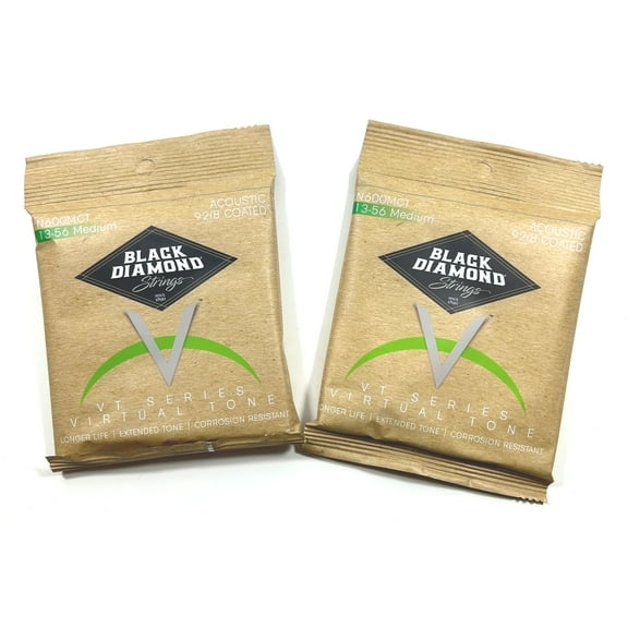 Black Diamond Guitar Strings 2 Sets Acoustic Medium Coated Phosphor Bronze 13-56
