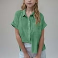 thumbnail image 2 of ZyeKqe Boys Girls Cotton Linen Shirts Short Sleeve Button down Blouses Solid Color Loose Fitted Summer Dress Top, 2 of 7