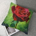 thumbnail image 7 of Red Rose Illustration on Green' Floral Throw Cushion Pillow Cover for Living Room, Sofa, 7 of 7