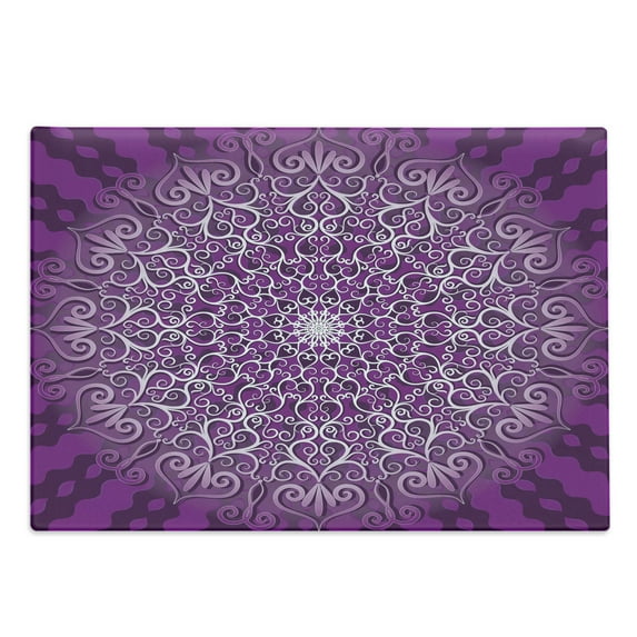 Purple Mandala Cutting Board, Round Swirls Healing Cosmos Growth Image, Decorative Tempered Glass Cutting and Serving Board, Large Size, White Purple, by Ambesonne