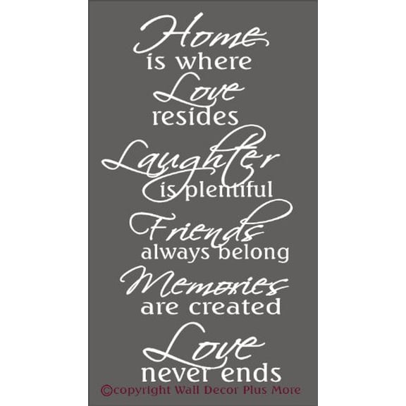 Family Quote Home Is Where Love Never Ends Vinyl Art Wall Decals, 36x20-Inch, White