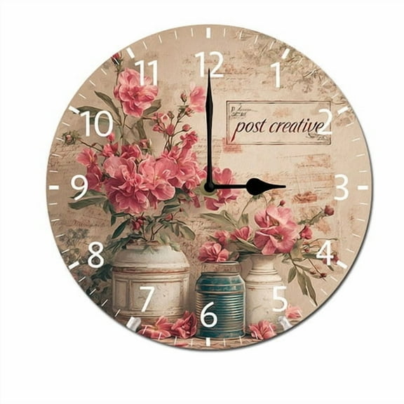 ZXCXRQFa Floral Flower Country Vintage Round Wall Clock Daisy Silent Non Ticking Wooden Wall Clocks Battery Operated for Home Office School Decor,10 Inch