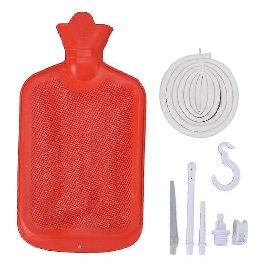 Enema Kit with 2L Enema Bag 5.0ft Long Silicone Hose Controlled Water Flows Professional Enema Bag Kit for Health Care Red
