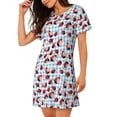 thumbnail image 2 of Fotbe Flowers and Lady Bugs Pattern Women's Cotton Nightgown Sleepwear Short Sleeves Shirt Casual Print Sleepdress, 2 of 6