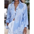 thumbnail image 2 of Camisa informal de encaje con retazos a rayas para mujer, blusas holgadas de un solo pecho con solapa y manga larga empalmadas, ropa femenina nueva, 2 of 3